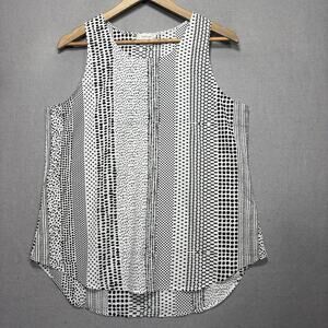 Van Heusen Graphic Stripe Top L Black White Sleeveless Modern Graphic Minimalist
